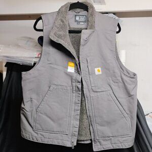 Carhartt Vest Washed Duck Sherpa Lined Grey Large LG Mens Winter Workwear NWT